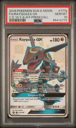 2018 POKEMON SUN & MOON CELESTIAL STORM #177A FULL ART/RAYQUAZA GX PSA 10 - Image 1