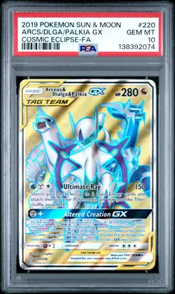 PSA 10 Arceus & Dialga & Palkia GX (Full Art) 220/236 Sm-Cosmic Eclipse Pokemon - Image 1