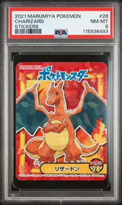 2021 MARUMIYA POKEMON STICKERS #28 CHARIZARD PSA 8 - Image 1