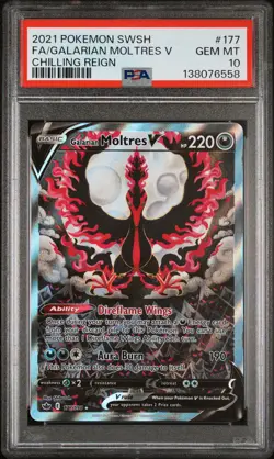 2021 POKEMON SWORD & SHIELD CHILLING REIGN FULL ART/GALARIAN MOLTRES V PSA 10 - Image 1