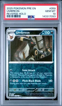 🔥 POKEMON 2025 Prismatic Evolutions UMBREON #059 Reverse Holo PSA 10 💎 🔥 - Image 1