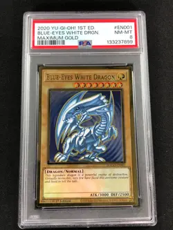 Yugioh 2020 Blue Eyes White Dragon MAGO-EN001 PSA 8 Gold Rare - Image 1