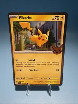 Pokemon Pikachu Holo Card 18/91 Trick or Trade 2024 Swirl - Image 2