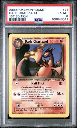 2000 POKEMON ROCKET 1ST ED #21 DARK CHARIZARD PSA 6 - Image 1