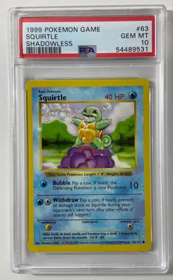 Pokemon Base Set 1999 Shadowless "SQUIRTLE" PSA 10 Gem/Mint #63/102. - Image 1