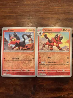 Pokemon TCG Litten 032/162 & Torracat 033/162 Reverse Holo LOT! Temporal Forces - Image 1