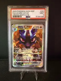 2023 Pokemon PSA 9 Lucario VSTAR #SWSH291 Black Star Promo SWSH Crown Zenith ETB - Image 1