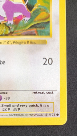 Pokemon Rattata 61/102 1st Edition Shadowless Base Set WOTC Card MP - Image 4