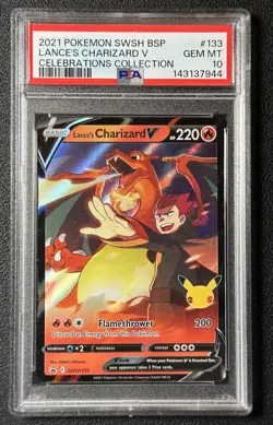 LANCE'S CHARIZARD V PSA 10 2021 POKEMON SWSH BSP #SWSH133 CELEBRATIONS COLL 7944 - Image 1