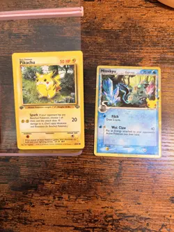 Pokemon TCG Pikachu 1st Edition 60/64 Jungle Set 1999 & Mimikyu SWSH136 Promo LP - Image 1