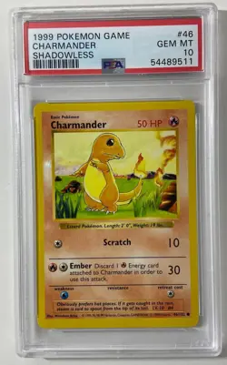 Pokemon Base Set 1999 Shadowless "CHARMANDER" PSA 10 Gem/Mint #46/102. - Image 1
