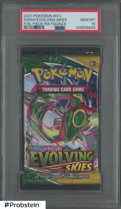 2021 Pokemon INT'L SWSH Evolving Skies Foil Pack Rayquaza PSA 10 GEM MINT - Image 1