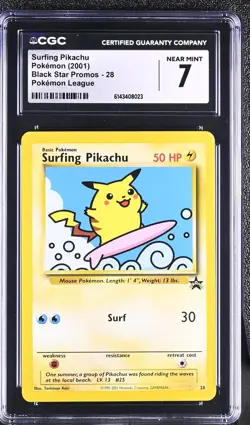 2001 Pokemon Black Star Promos Surging Pikachu Pokemon League #28 CGC 7 - Image 1