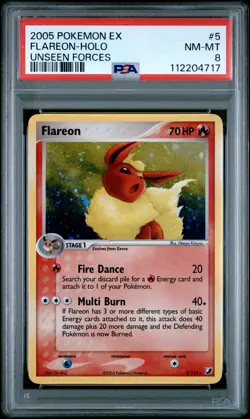 2005 POKEMON EX UNSEEN FORCES #5 FLAREON-HOLO PSA 8 - Image 1
