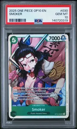 2025 One Piece OP10 EN Smoker PSA 10 GEM #030 Super Rare Extended Art - Image 1