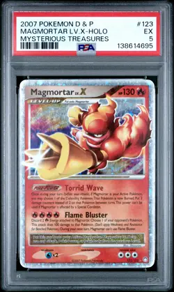 2007 POKEMON DIAMOND & PEARL MYSTERIOUS TREASURES #123 MAGMORTAR LV.X-HOLO PSA 5 - Image 1