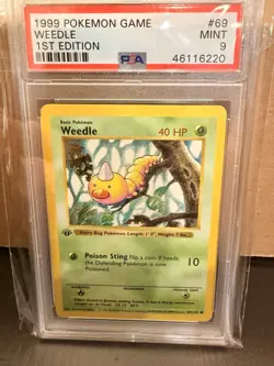 Pokemon TCG Weedle 1st Edition Base Set Shadowless PSA 9 69/102 1999 - Image 1