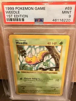 Pokemon TCG Weedle 1st Edition Base Set Shadowless PSA 9 69/102 1999 - Image 2