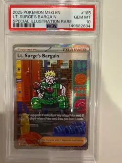 2025 Pokemon Mega Evolution Lt. Surge’s Bargain SIR 185/132 PSA 10 Gem Mint - Image 1