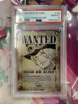 2025 One Piece Sabo Wanted Poster SP Alt Art OP13-120 PSA 10 Gem Mint English - Image 1