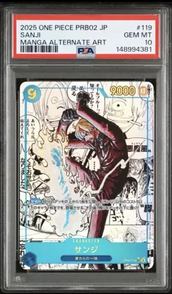 2025 ONE PIECE JAPANESE PRB02-PREMIUM BOOSTER MANGA ALT ART #119 SANJI PSA 10 - Image 1