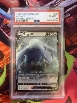 Lugia v 138/195SWSH12: Sword & Shield Silver Tempest Holo Card PSA 10 Gem Mint - Image 1