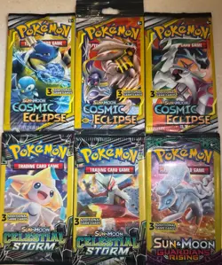Pokemon Sun & Moon 3 Card Booster Pack Lot (6) - Factory Sealed - Image 1
