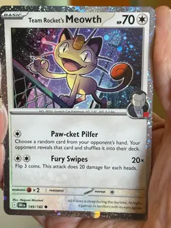 POKEMON TEAM ROCKET'S MEOWTH 149/182 COMMON COSMOS HOLO WITH SWIRL NM CARD - Image 1