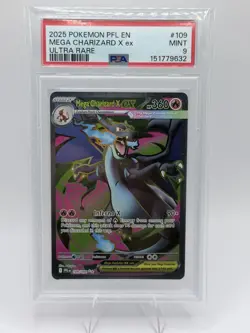 2025 POKEMON PFL EN-PHANTASMAL FLAMES ULTRA RARE #109 MEGA CHARIZARD X EX PSA 9 - Image 1