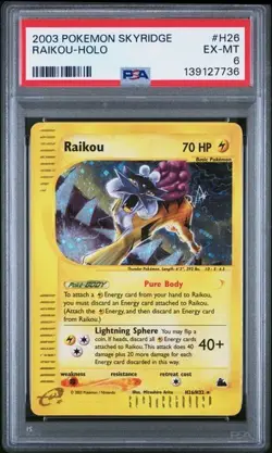 2003 POKEMON SKYRIDGE #H26 RAIKOU-HOLO PSA 6 - Image 1