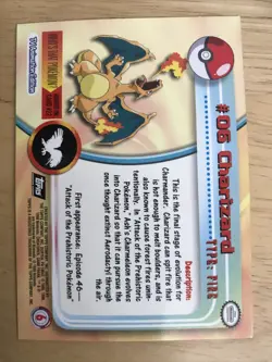 1999 Topps Pokemon TV Animation Edition Charizard Non- Holo Foil #06 Black Logo - Image 2