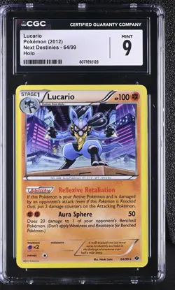 CGC 9 MINT Lucario 2012 Next Destinies 64/99 Holo Pokemon Card - Image 1