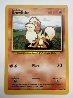 Pokemon TCG Growlithe Base Set 28/102 Regular Unlimited Uncommon - Near Mint - Image 1