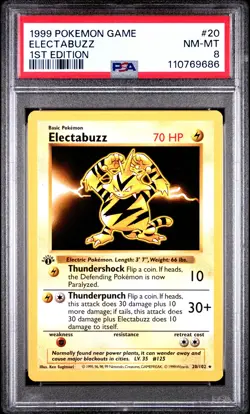 1999 POKEMON BASE SET 1ST EDITION #20 ELECTABUZZ PSA 8 - Image 1