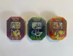 Pokemon Tins 2019 Elemental Powers Jolteon Vaporeon Flareon GX Sealed Set of 3 - Image 1