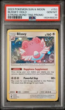 2023 Blissey-Holo Pokemon Sun & Moon PSA 10 GEM Strong Bonds 153/214 Tin Promo - Image 1