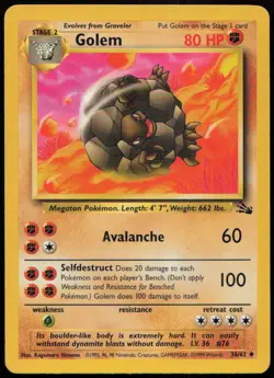 Golem 36/62 MP Fossil Uncommon Unlimited Pokemon - Image 1