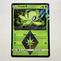 Pokemon TCG Sun & Moon Lost Thunder Celebi Prism Star Holo Rare 19/214 NM - Image 1