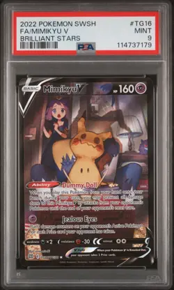 2022 POKEMON SWORD & SHIELD BRILLIANT STARS #TG16 FULL ART/MIMIKYU V PSA 9 - Image 1