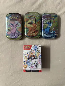 Pokemon TCG Prismatic Evolutions Lot Booster Bundle and 3 Mini Tins New/Sealed - Image 1