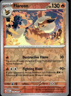 Flareon 136/165 Rare SV: Scarlet & Violet 151 Pokemon TCG - NM - Image 1