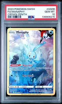 2023 POKEMON SWORD & SHIELD CROWN ZENITH #GG06 FULL ART/MANAPHY PSA 10 - Image 1