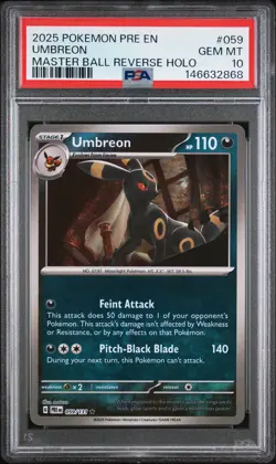 2025 POKEMON PRE EN-PRISMATIC EVOLUTIONS MASTER BALL REVERSE HOLO UMBREON PSA 10 - Image 1