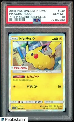 2018 Pokemon JPN SM Promo 7-11 Pikachu '18 Special #242 Pikachu Holo PSA 10 - Image 1