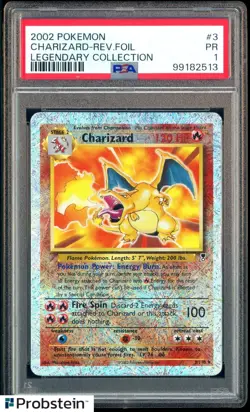 2002 Pokemon Legendary Collection #3 Charizard Reverse Foil PSA 1 PR - Image 1