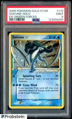2005 Pokemon Gold Star Ex Unseen Forces #115 Suicune - Holo PSA 9 MINT - Image 1