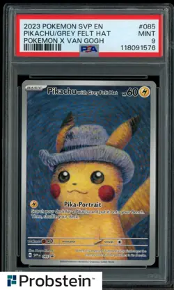 2023 Pokemon SVP EN Pokemon X Van Gogh #085 Pikachu with Grey Felt Hat PSA 9 - Image 1