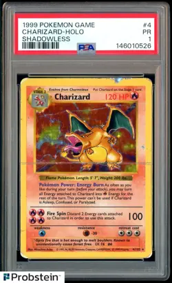 1999 Pokemon Game #4 Shadowless Charizard PSA 1 PR - Image 1