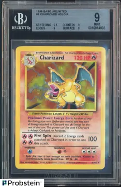 1999 Pokemon Base Set Unlimited #4 Charizard Holo BGS 9 MINT - Image 1