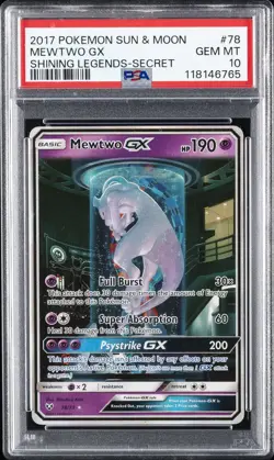 2017 POKEMON SUN & MOON SHINING LEGENDS SECRET #78 MEWTWO GX PSA 10 - Image 1